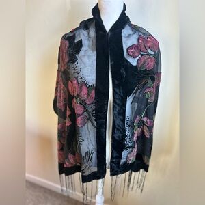 ▶️ Silk blend burnout scarf wrap burnout poncho fringed sheer